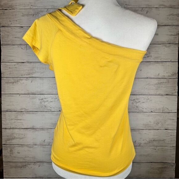 Anthropologie Maeve One Shoulder Bow Tee Knit Sunny Yellow Top M NEW $68 - Picture 5 of 7